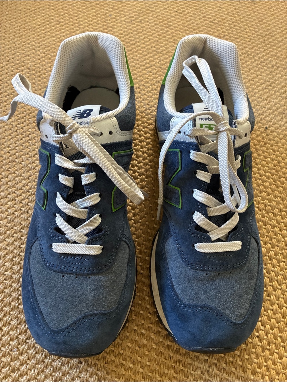 New Balance Men’sNavy Suede Sneakers with Green Trim